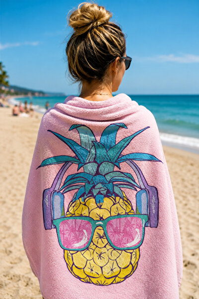 Moud's Digital Printed 70X150Cm Pink Pineapple Patterned Beach Towel - Bath T...