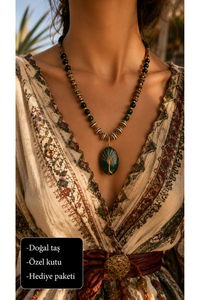 HER ŞEY NOTA www.herseynota.com Natural Stone Green Agate and Tiger's Eye Sto...
