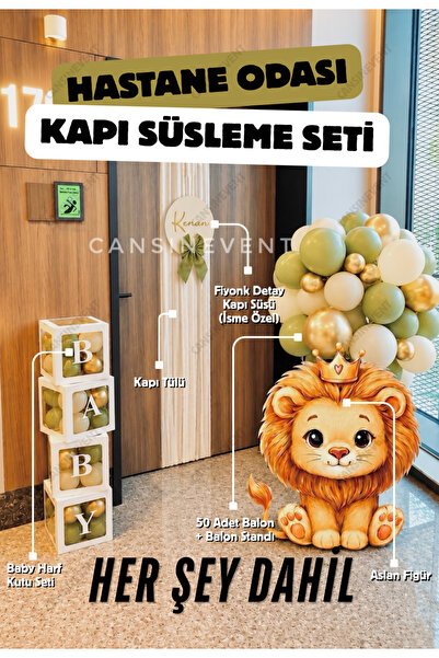cansınevent Hastane Kapı Süsleme Seti / Aslan Figür - Balon Standı - BABY Har...