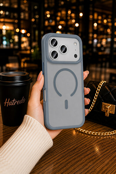 Hatreds iPhone 17 Pro Max Uyumlu MagSafe Mat Arka Yüzey Kılıf Gri