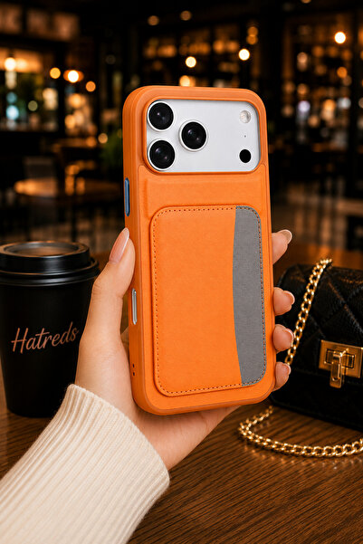 Hatreds iPhone 17 Pro Max Uyumlu Kartlıklı Silikon Kılıf Turuncu