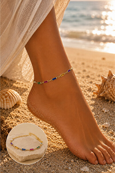 CAXBERN Zircon Stone Colorful Gold Fine Sparkling Elegant Anklet
