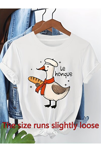 En22 French Humor Le Honque Duck Chef Graphic Print Women's Spring - Summer S...