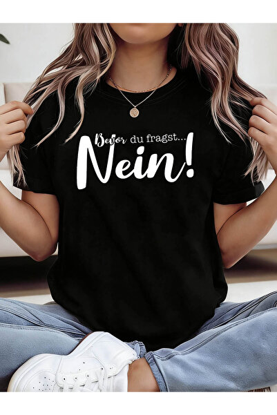 KYMC07 German No Before You Ask Letter Print T-shirt | Short Sleeve Crew Neck...