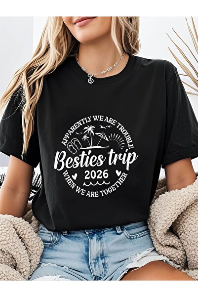 KYMC07 تي شيرت نسائي بطباعة حروف بتصميم '2026 Besties Trip Humor Apparently T...