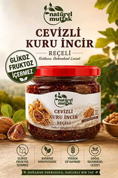 Natürel Mutfak Cevizli Kuru İncir Reçeli 350 Gr Glikoz Fruktoz İçermez %65 Meyve