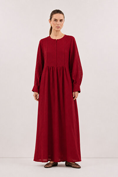 Mevra Maia |   Gathered at the Chest, Relaxed Fit Maxi Muslin Dress, Cherry C...