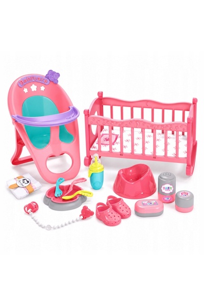 LeanToys Set interactiv Păpușă Bebelus Sika care plânge, Cărucior, Leagăn, Ac...
