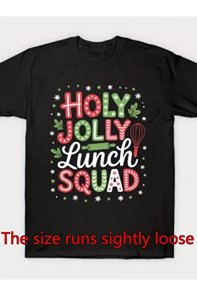 LİNA06 تي شيرت Jolly Squad Christmas Lunch Lady - تي شيرت برسومات ريترو مع هو...