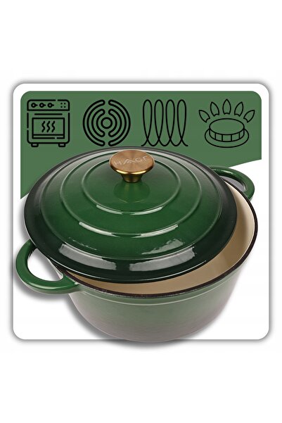 HAGE Oală tradițională de 4 litri, verde sticlă, 24 cm, din fontă emailată.