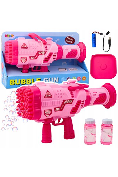 LeanToys Pistol cu bule de săpun cu 64 de orificii, roz, cu efecte luminoase