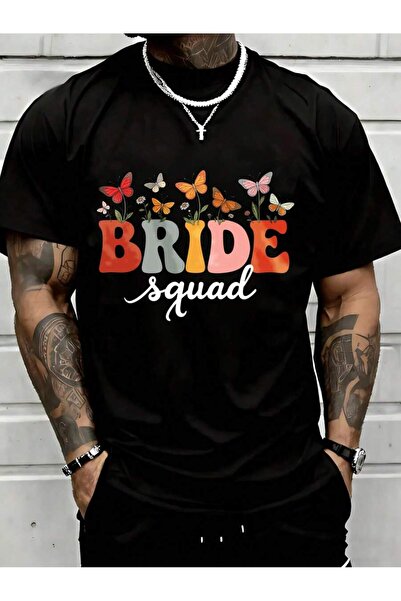 En22 Bride Squad T-Shirt With Butterflies Flowers Design Wedding Party Men Wo...