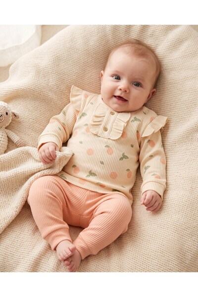 Ege Bebek 100% Cotton 0-3-6-9-12 Months Baby Girl Ribbed Ruffle Detailed Thin...