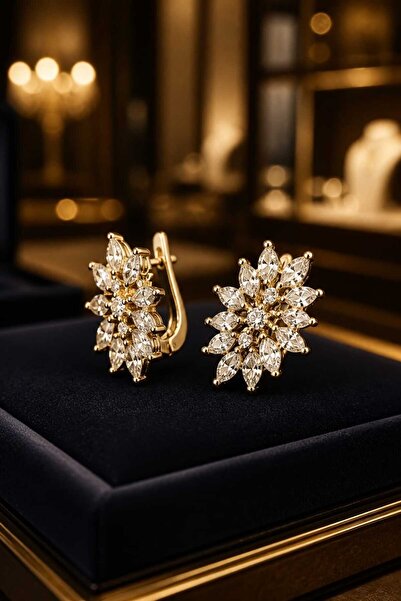 RSB Bijuteri ve Aksesuar LUX Seri Markiz Kesim Zirkon Taşlı Çiçek Figürlü Gol...