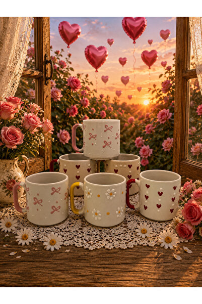 arsimhome 6 Special Handmade Embossed Mugs with Mixed Patterns