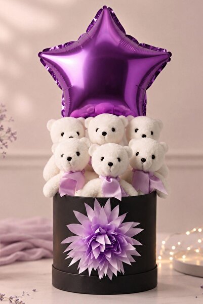 Solemia Luxury Purple Star Balloon 6-Piece Plush Teddy Bear Gift Box |   Roma...