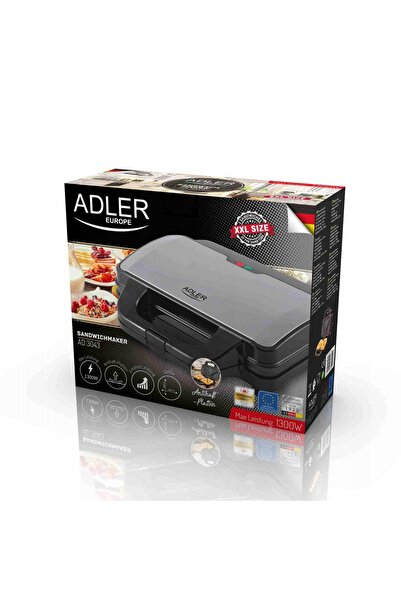 adler Aparat de făcut sandvișuri XXL argintiu/gri 1300 W triunghiular