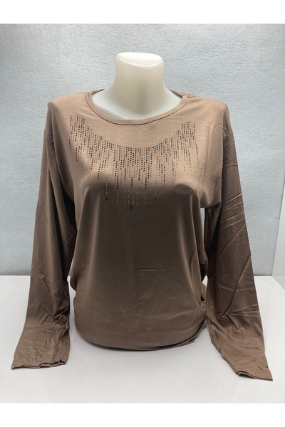 LÜKS MİRAYDA Women's Crew Neck Stone Detailed Long Sleeve Comfortable Fit Com...
