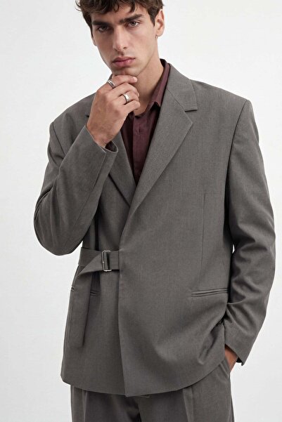 Antioch Gray Relax Fit Belted Blazer Jacket