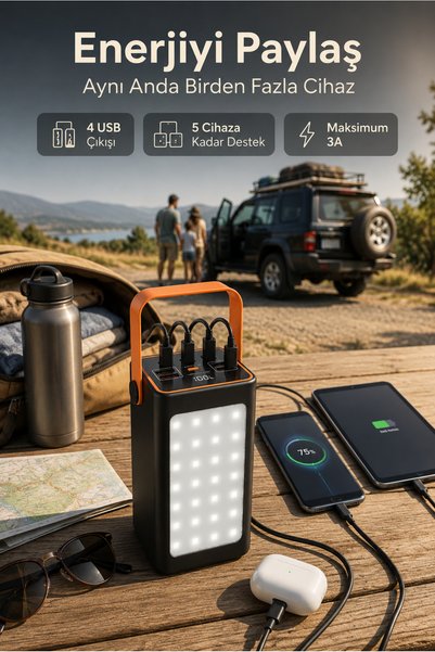 Zilvana Yüksek Kapasiteli Outdoor Powerbank 70.000 mAh – 5 Cihaza Kadar Şarj ...