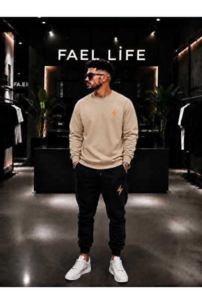 FAEL LİFE Unisex Wide Cut Zero Neck and Sweatpants Set with Lightning Print
