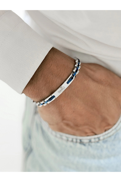 FERRO Navy Blue and Silver Steel Men's Bracelet Frj10205A-L 2 Year Warranty G...