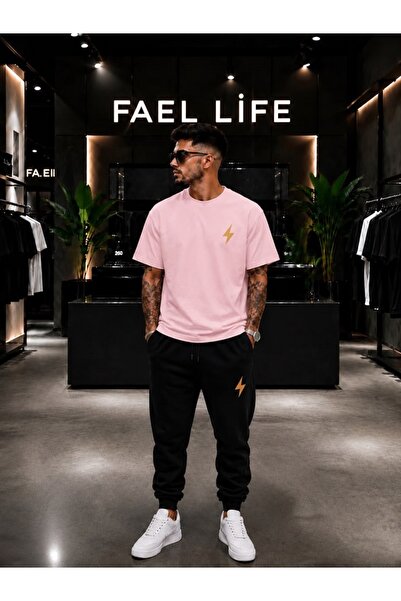 FAEL LİFE Unisex Wide-Let T-Shirt and Trackpants Set with Lightning Print