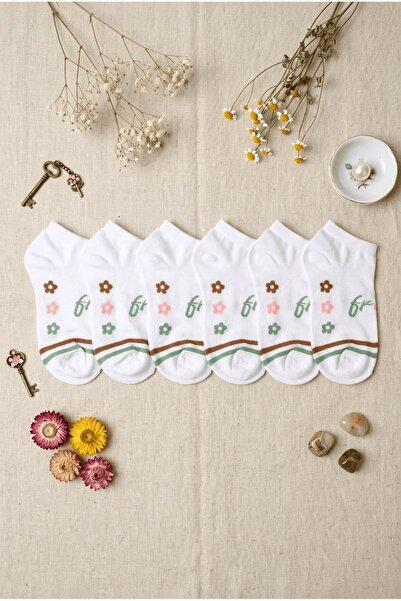 hadiora Women's White and Brown Floral 6-Piece Booties Socks Set - Pastel Col...