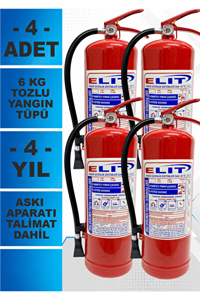 ELİT YANGIN VE GÜVENLİK SİSTEMLERİ Yangın Tüpü 6 Kg ABC Tozlu 4'lü Set Ruhsat...
