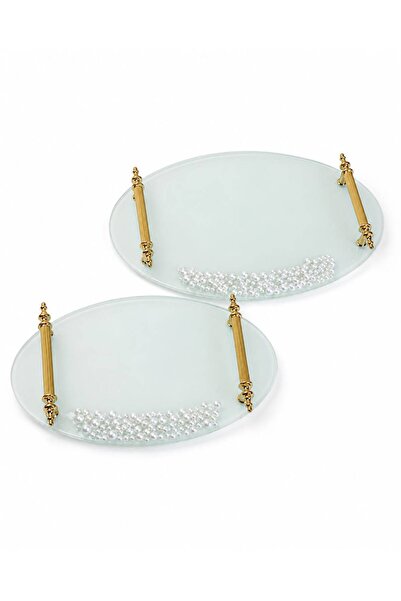 Nura Collection Перлена овална табла със златна дръжка с игла, комплект от 2 ...