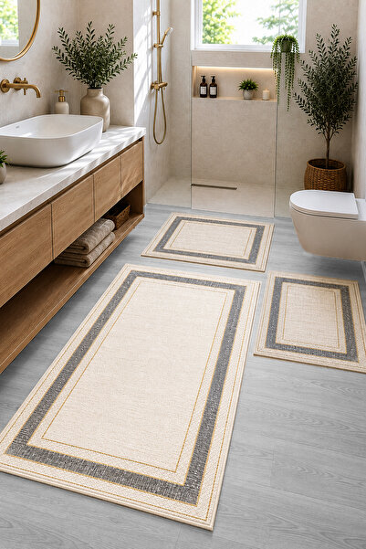 Chilai Home Bestie 60x100 50x60 50x60 Kaydırmaz Tabanlı 3'lü Banyo Paspas Set...