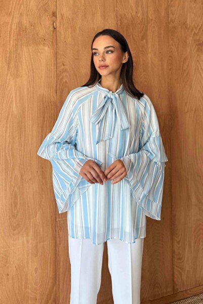 Melike Tatar Striped Chiffon Tunic 32-2907