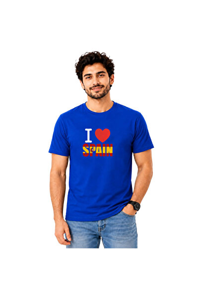 Yoo Street Men’s I Love Spain Graphic Printed T-Shirt – Spanish Flag Design M...
