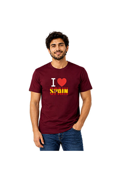 Yoo Street Men’s I Love Spain Graphic Printed T-Shirt – Spanish Flag Design M...