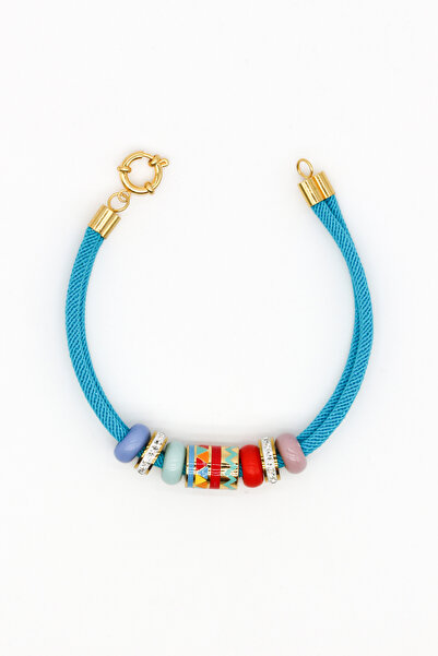 Nearsis Zircon Stone Steel Ethnic Patterned Bracelet