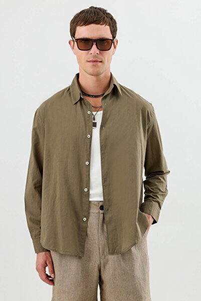 Antioch Khaki Cotton Relax Fit Men's Shirt