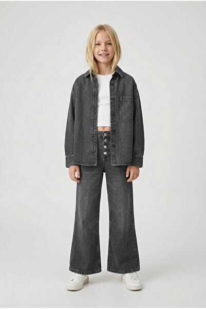 WOWMOMKIDS Spanish Style Denim Girls' Trousers Anthracite