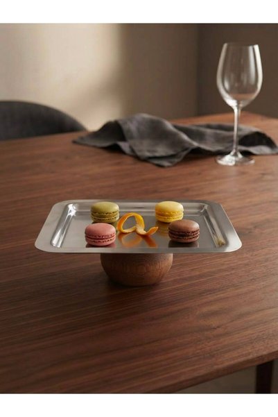 Rabo Craft Steel Metal Serving Presentation Plate with Wooden Legs 23X23