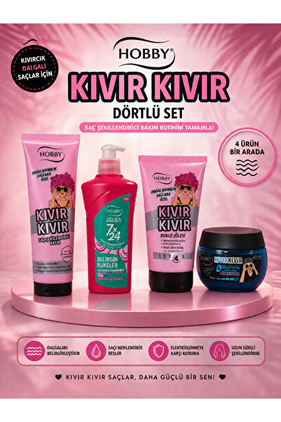 Hobby Kıvırcık Dalgalı Saçlar İçin Saç Şekillendirici Bakım Rutini Dörtlü Set