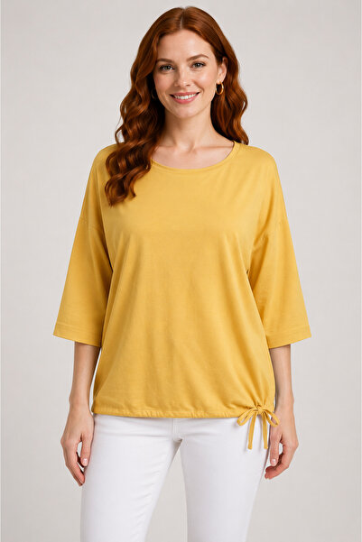 Neden Tekstil Women's Yellow Relaxed Fit Lace-Up Blouse