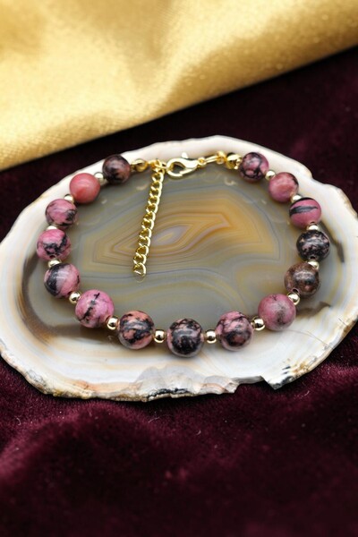 NBS Beautiful Naturel Stones Women's Rhodonite Natural Stone Bracelet Vip Adj...