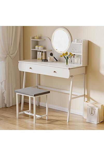 Generic Vanity Desk Set with LED Lighted Mirror, Makeup Vanity Table with 2 D...