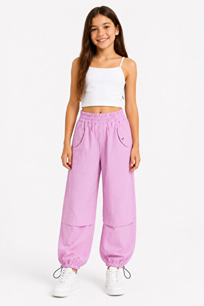JOY GİRL Joygri̇l 23207-26 Girls' Parachute Fabric Trousers with Cap, Pockets...