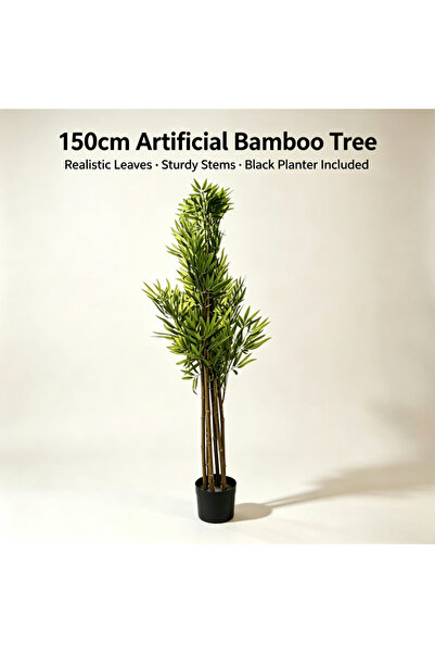 Yallabena 150cm Artificial Bamboo Tree With Black Pot Realistic Faux Bamboo P...