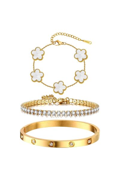 CCILIYC Womens Stackable Floral Gold Bracelets - 3Pcs 18K Gold Plated Bracele...
