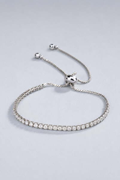 THE Steel Women's Silver Color Zircon Stone Elevator Waterway Bracelet
