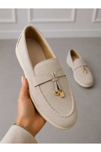 EMAX AYAKKABI HER ADIMDA MUTLULUK Women's Beige Suede Casual Loafer Shoes – L...