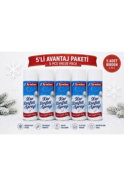 LYNİSS 5li Dev Boy 300 ML Kar Spreyi Düğün, Nişani, Parti, Kar Spreyi