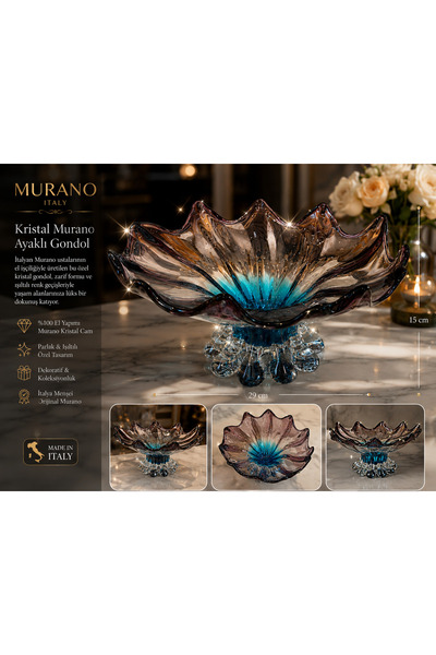 Atak Hediyelik Italian Murano Crystal Gondola with Stand – Handmade Decorativ...