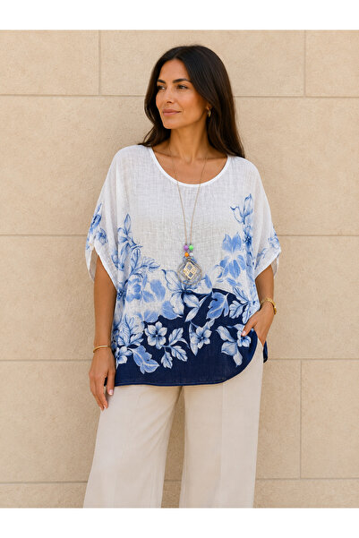 AGORATEKSTİL Women's Original Italian Cotton Fabric Oversize Patterned Blouse...